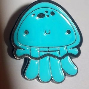 Little happy blue jellyfish lapel pin
